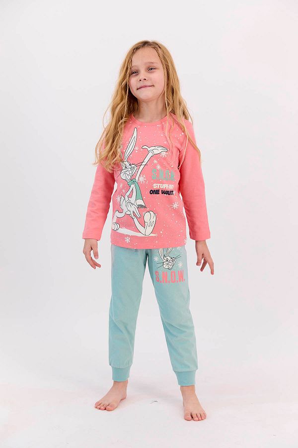 Lola & Bugs Bunny-Bugs Bunny Licensed Snow Coral Pajama Set for Girls 1