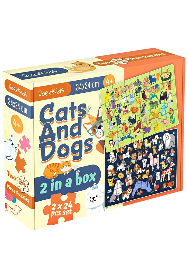 DoerKids Kediler Ve Köpekler Puzzle | 2 Puzzle Bir Arada 48 Parça | Cats And Dogs Puzzle 2 In 1