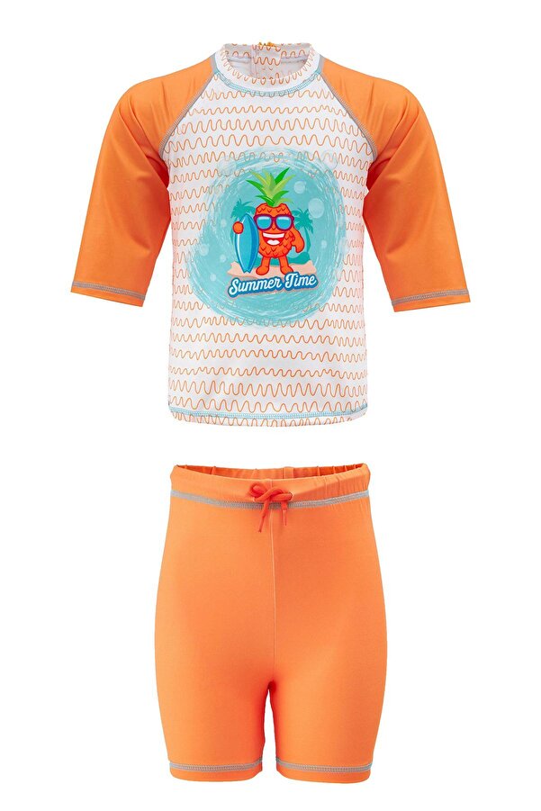 Remsa Mayo Şort Tişört Takım Kısa Kollu Ananas Çocuk Bebek Mayo 5386 Kawaii Turuncu