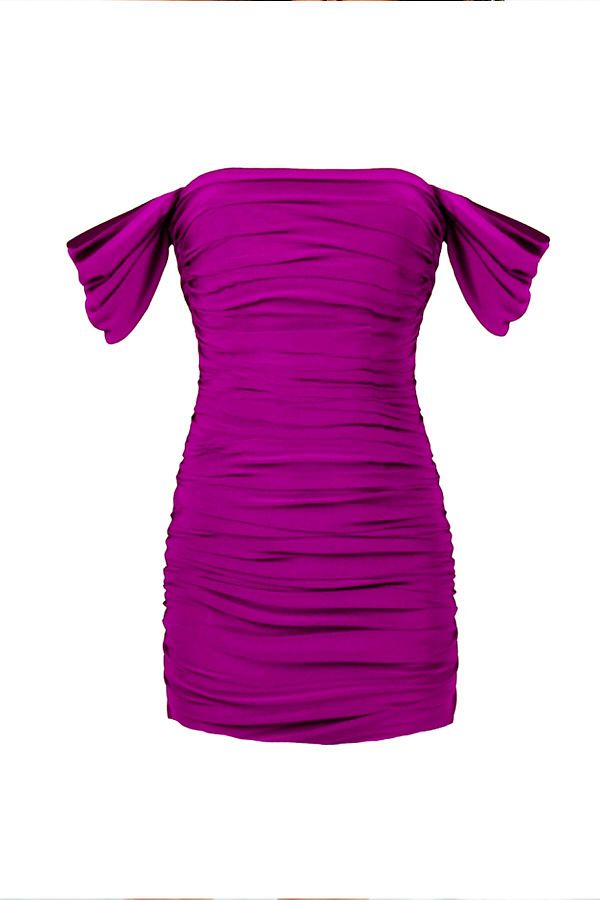 Whenever Company-Cyclamen Purple Sleeve Draped Mini Dress 1