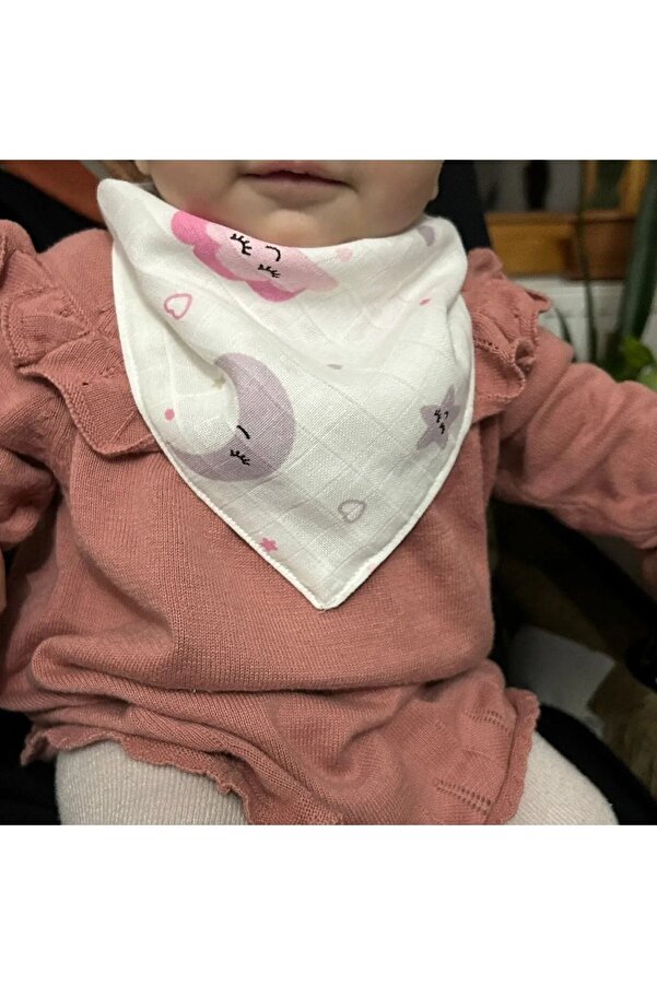 lilamtasarım %100 Organik Pamuk Çift Katlı Müslin Kumaş Çıtçıtlı Bebek Salya Önlük Fular Çift Katlı 1 Adet