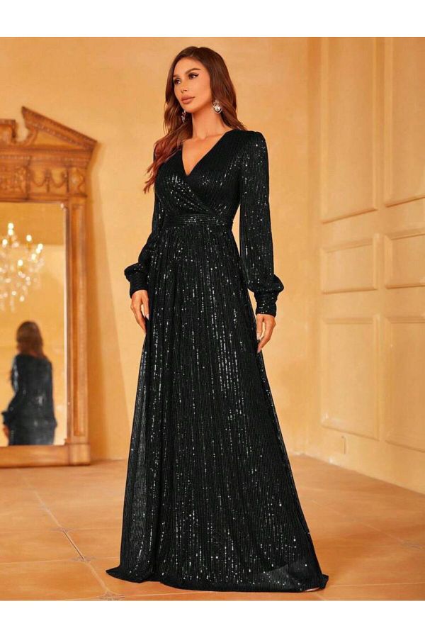 Long sleeve sequin maxi dress clearance