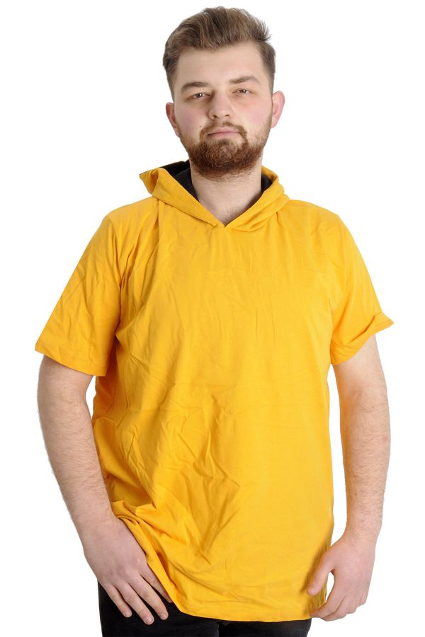 ModeXL-تي شيرت رجالي مقاس كبير من Mode Xl بقلنسوة وأكمام قصيرة 23118 الخردل 1