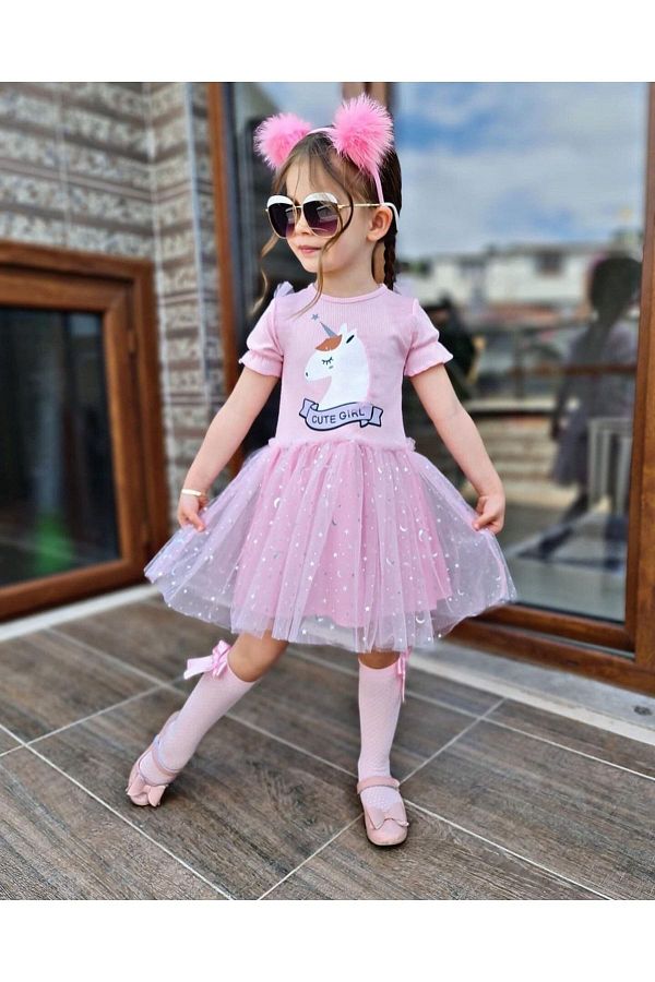 lizroyalboutique Girl s Combed Cotton Unicorn Dress Trendyol