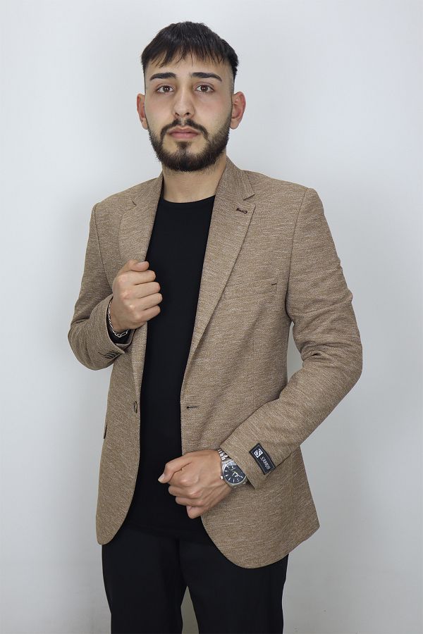 MODA MEN Men s Camel Blazer Italian Cut Slim Fit Single Button and Slit Detail Trendyol