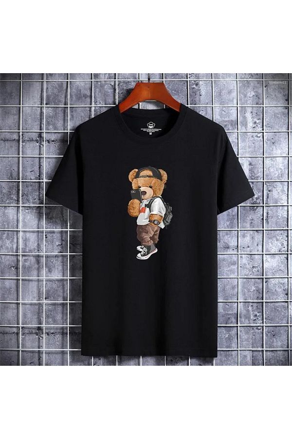 Wolln-Funny Bear Harajuku Pattern Men's T Shirt - Summer Short Sleeve T-Shirt 1