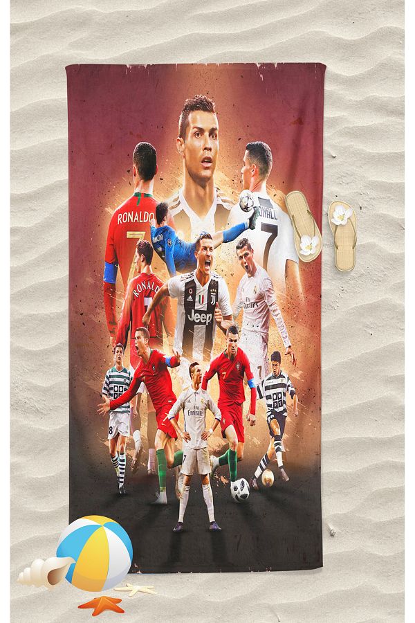 Erays Home-Cristiano Ronaldo Patterned - Digital Printed Beach Bath Towel 1