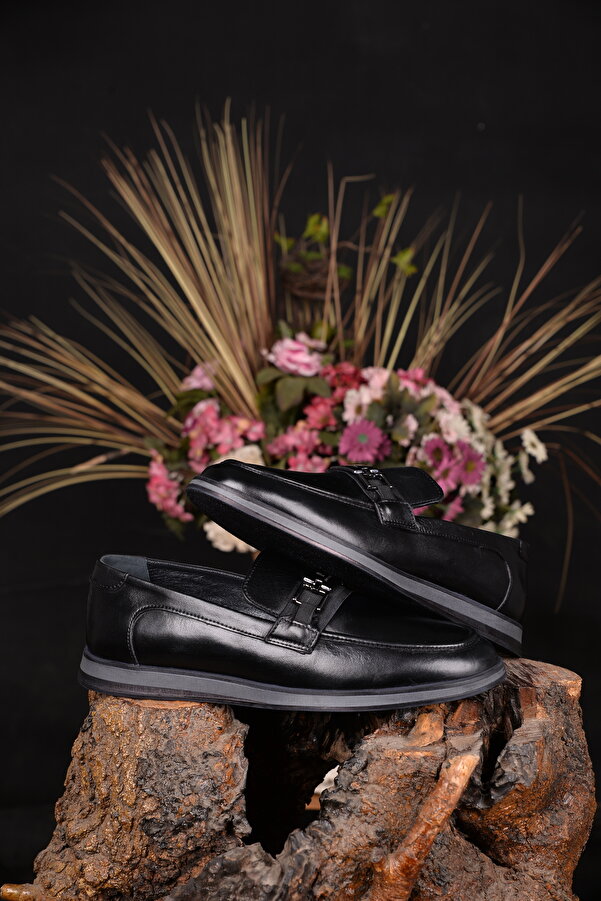 Pierre Cardin Black Genuine Leather Men's Loafer Orthopedic and