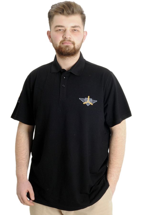 Modexl Mode Xl Large Size Men s T shirt Polo Airforce 23337 Black Trendyol