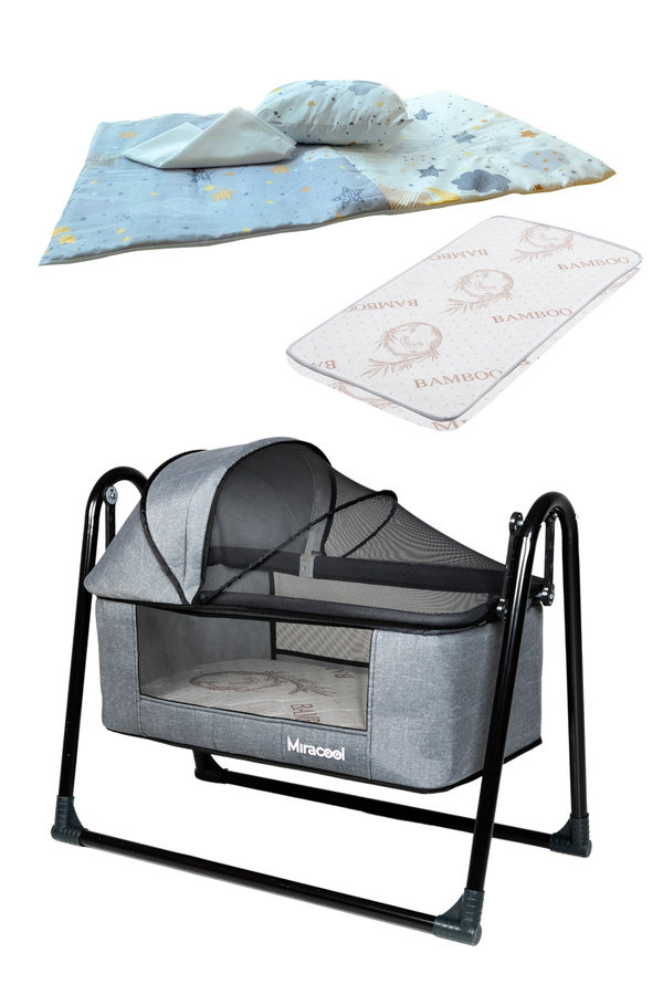 miracool 5'li Beşik Seti / Beşik & Yatak & Yorgan & Yastık & Çarşaf / Bebek beşiği / Sallanır Beşik