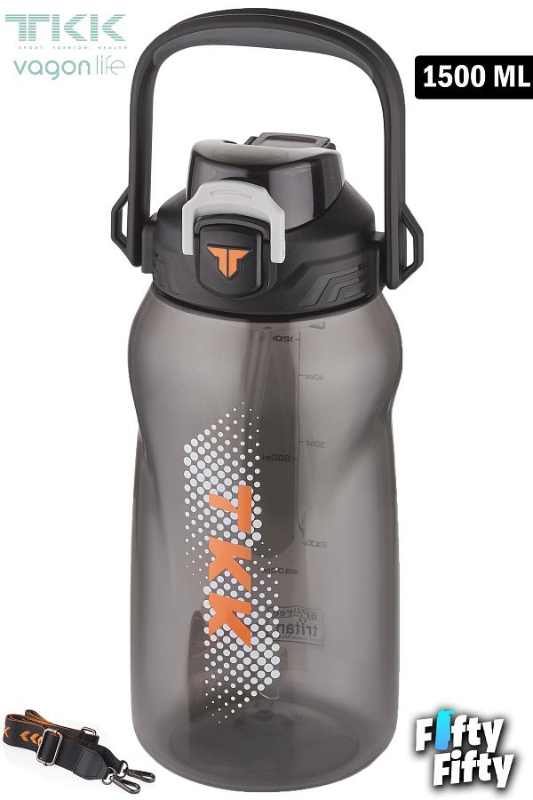 Vagonlife-TKK 1500 ML - Comfortable Cut Tritan Water Bottle, Single/Double Use, with Straw - FFTKK1027 1