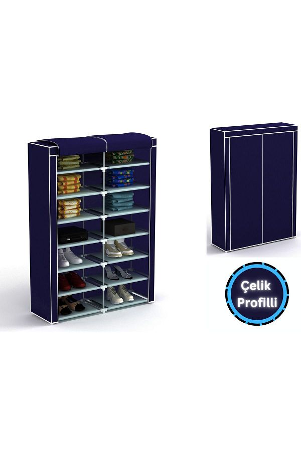 HOLTECH-Portable Steel Profiled Durable Plug-in - Two Compartments, Double Shelves, Cloth Cabinet 1