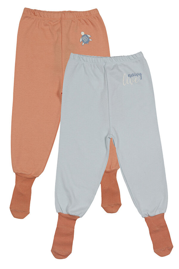 Melekpare Kız Erkek Bebek Patikli Pantolon Kendinden Çoraplı Alt Pijama Mevsimlik %100 Organik Pamuk 2'li Set