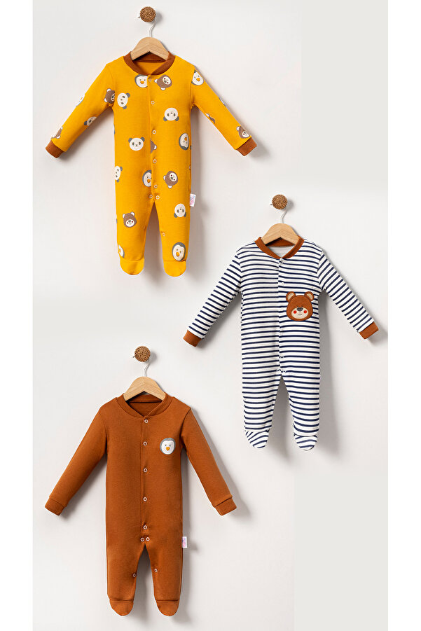 Bubito Renkli Panda Desenli Bebek 3'lü Tulum Seti