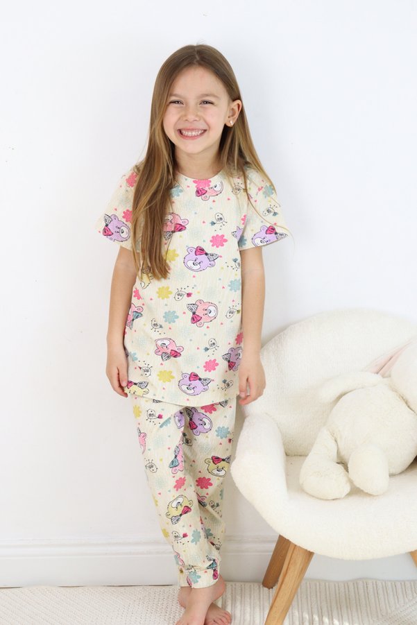 HARİKA KİDS Girl's Cotton Combed Fabric Printed Pajamas Set