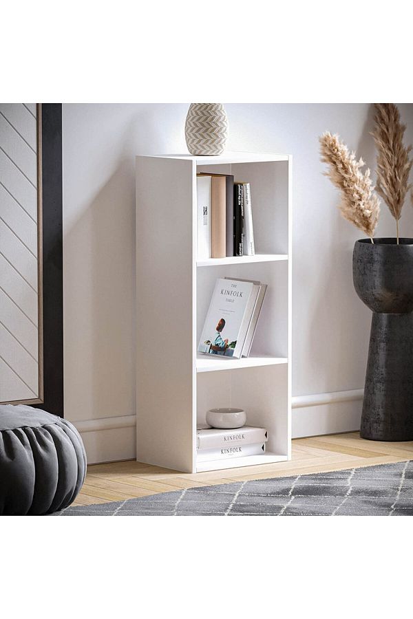 Modern home-وحدة عرض الكتب والإكسسوارات من الخشب 3 طبقات باللون الأبيض 1
