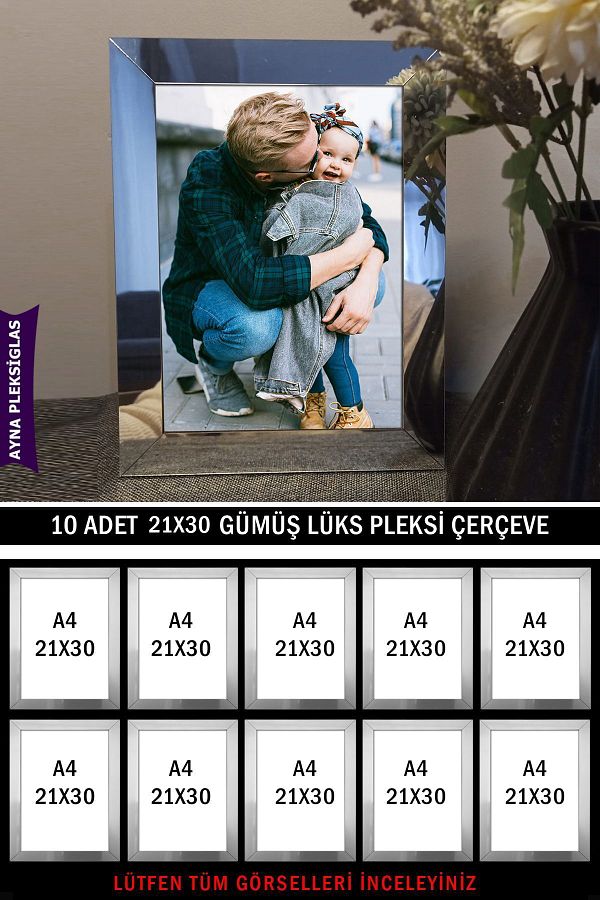 Bytwo-10 Pieces 21x30 a4 Silver Mirror Plexiglass Frame - a4 Luxury Plexiglass Frame 1