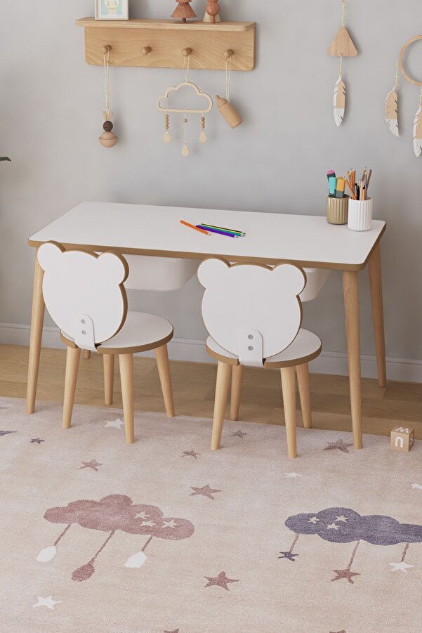 OBİ Atölye Çocuk Oyun Aktivite Masası 2 Sandalyeli Çekmeceli Çocuk Masası - Panda