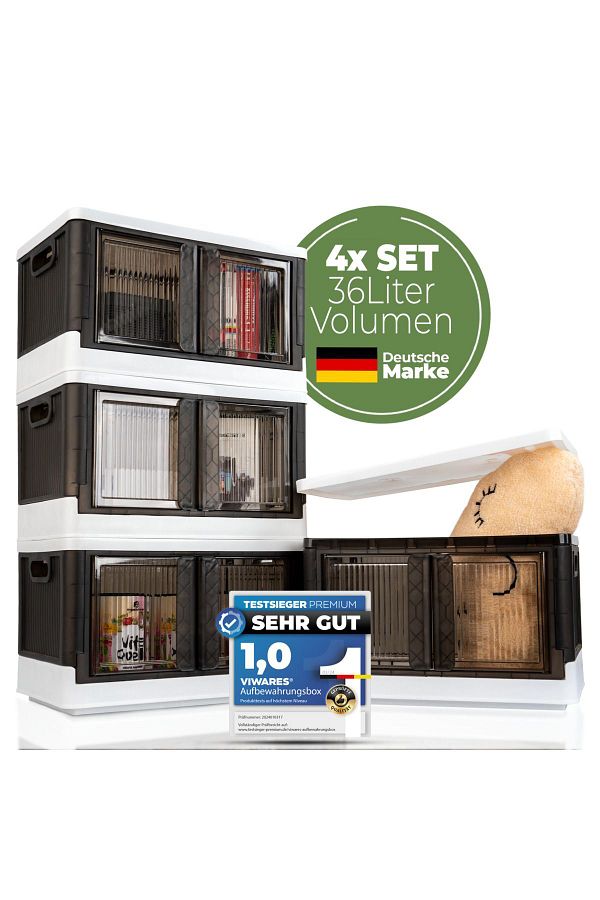 Viwares-Faltbare Aufbewahrungsbox mit Deckel - 4 Stapelbare Aufbewahrungsboxen 1