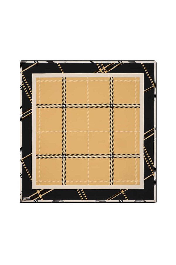 Bursa İpek-Plaid Patterned Twill Silk Scarf - Gold 1