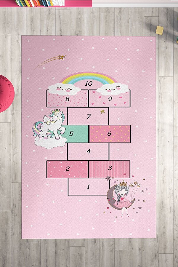 Talia Home Ay'da Oturan Kız Pembe Desenli Çocuk Ve Bebek Odası Halısı Tlah-280