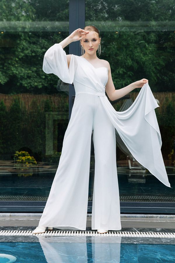 White jumpsuit evening wear on sale