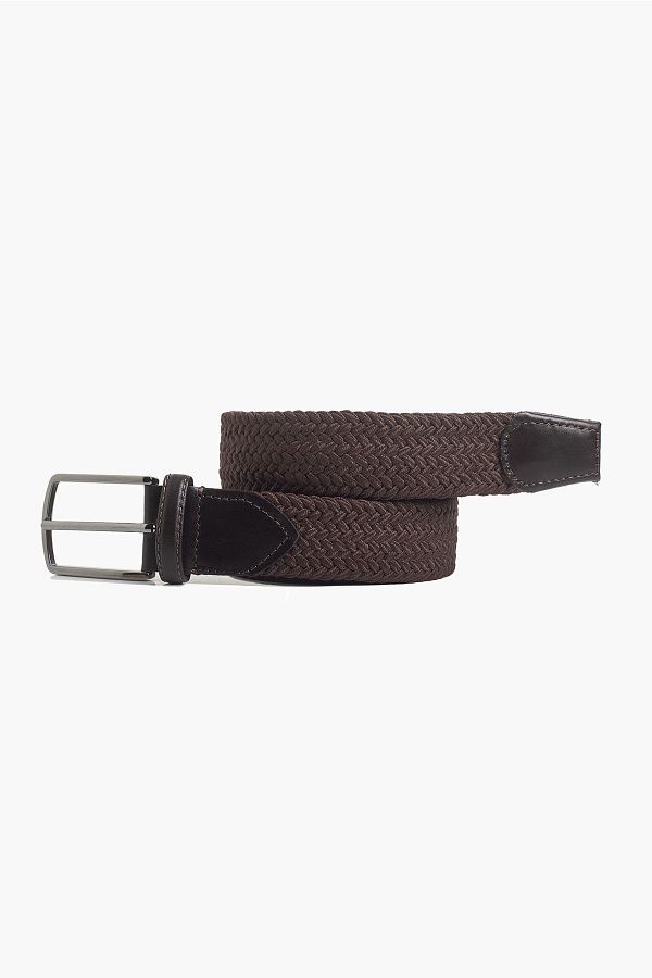 hateko-Men's Brown Genuine Leather Detailed Elastic Knitted Belt 1