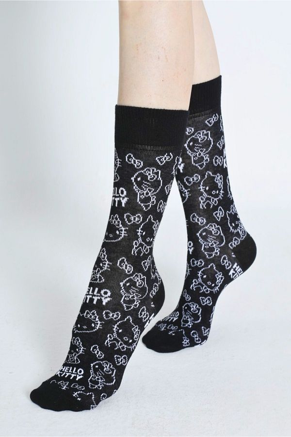 Hello Kitty-Licensed Patterned Black Socks - ROZ-87/2 1