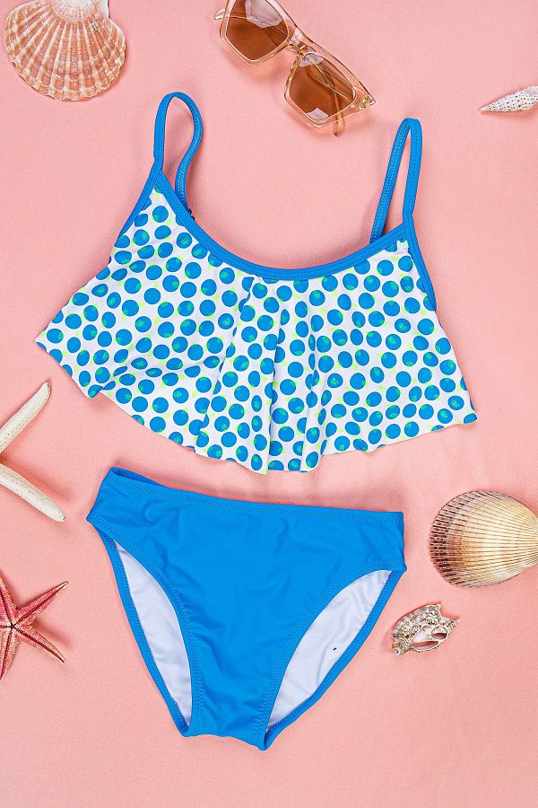 MEBA-Set de bikini pentru fete cu volant flexibil cu buline albastre 1