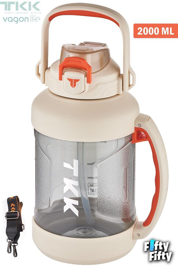 Vagonlife-Tkk 2000 ml Single Lid Dual Use with Straw/Comfortable Drinking Tritan Water Flask-Fftkk1028-2000Ml 1