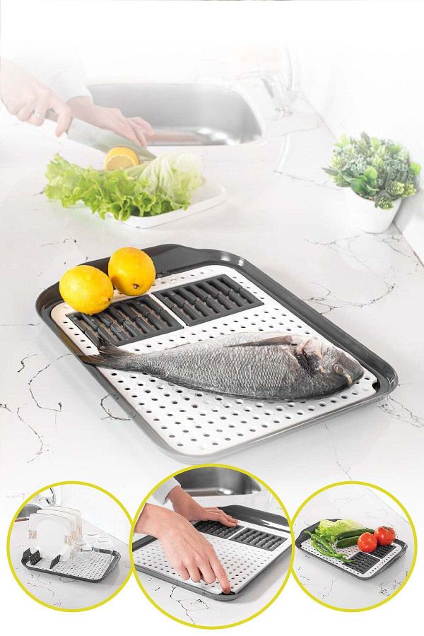 Viwares-Abtropfgestell 2 in 1 Abtropfgitter für Küchen Spüle Ablage Teller Gläser & Lebensmittel 1