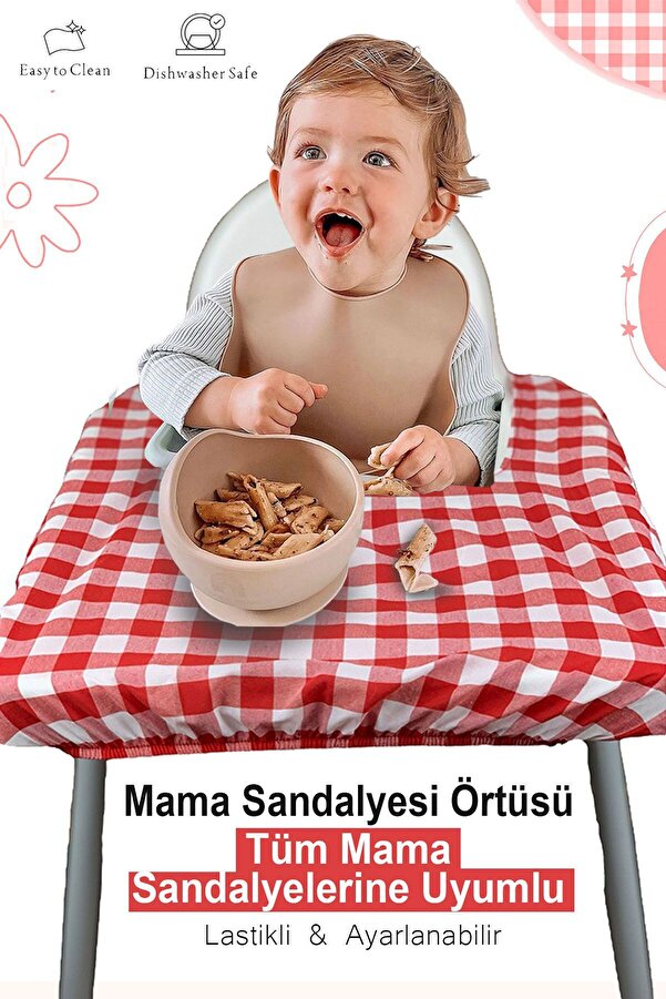HALZEY Mama Sandalyesi Örtüsü & Kılıfı - Kırmızı Pötikareli