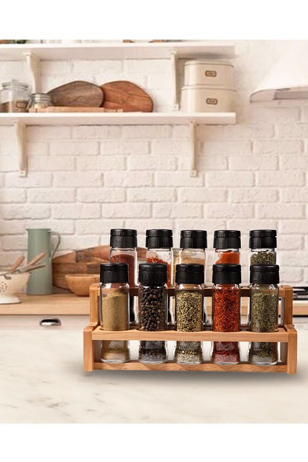 Chef Taste Spice X 10 Piece Spice Rack Set 10 Piece Ladder Spice Rack Set with Wooden Stand Trendyol