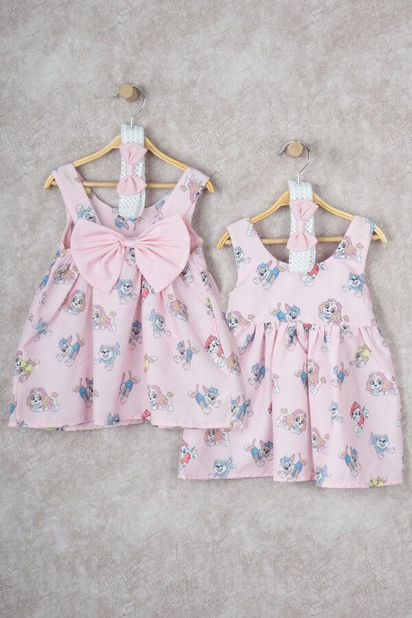 BUUFUU Kız Bebek Çizgi Film Kahramanları Baskılı Elbise Fiyonklu Ve Bandanalı 6-24 Aylık