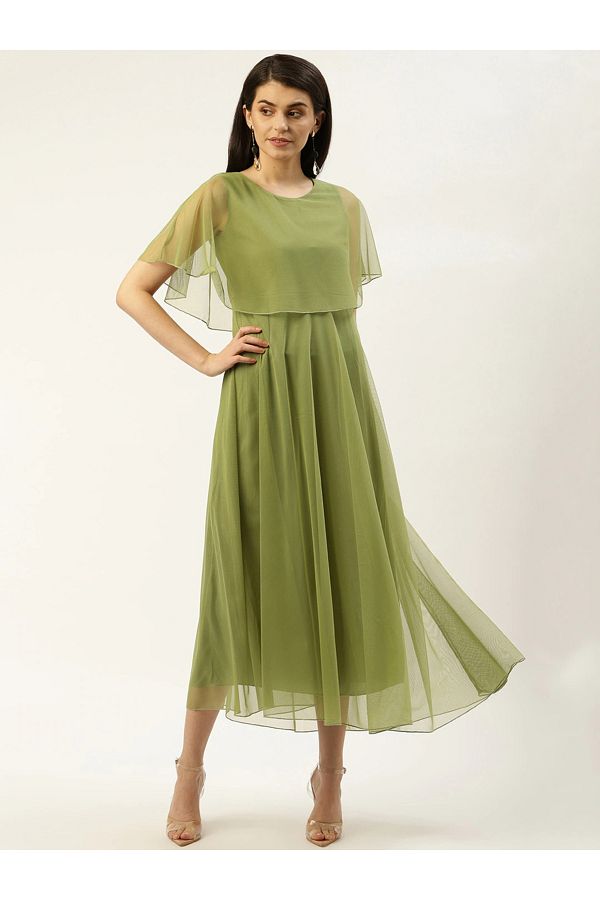 U F By Styli Mesh Cape Layer A Line Midi Dress Trendyol