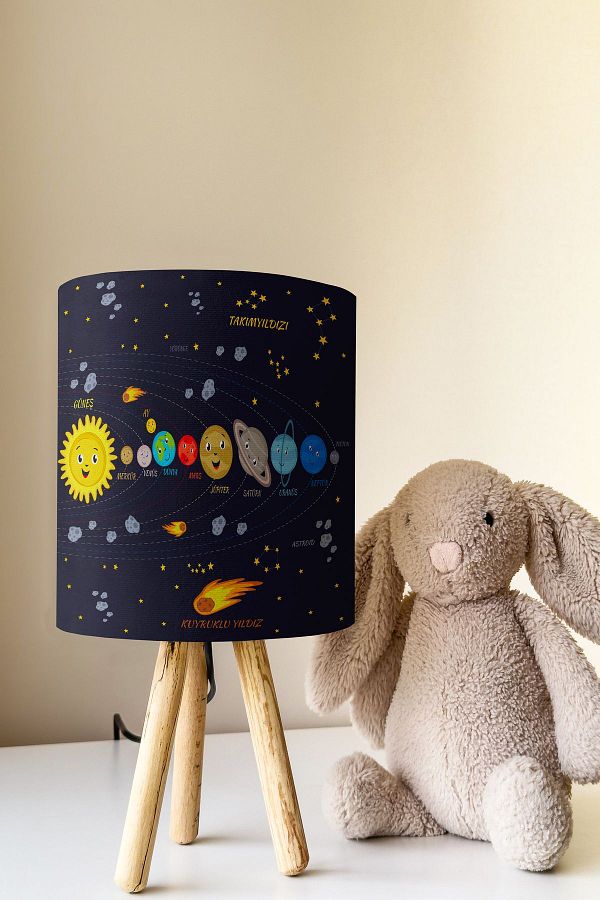 Talia Home-Planet Patterned Kids Room Lampshade Table - Tlab-182 1