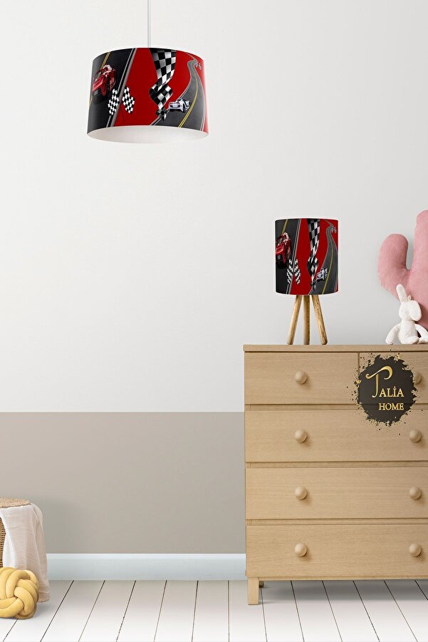 Talia Home Yarış Arabalı Sarkıt Avize ve Abajur Masa Lambası Aydınlatma TLAVB-194