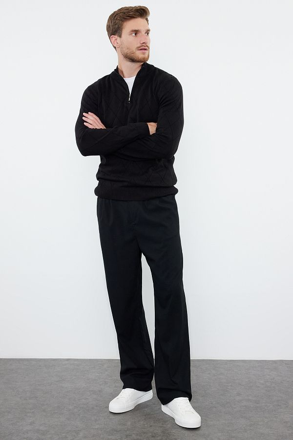 Trendyol Collection Black Slim Fit Cotton Half Turtleneck Zippered Collar Smart Knitwear Sweater Tmnaw23Kz00215 Trendyol