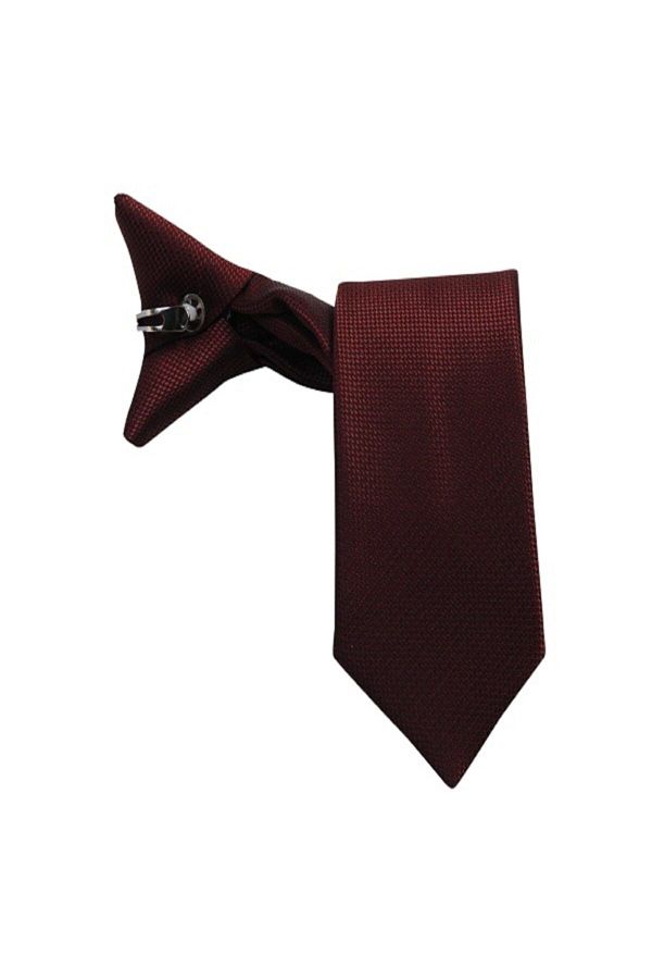 PROKRAVAT-Men's Burgundy Eyelet Clip Tie 1