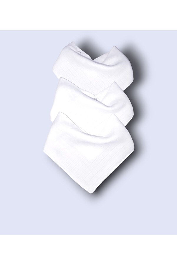 sağel %100pamuk 3 Adet Müslin Yakalık Beyaz Mama Önlüğü Çift Katlı Iki Çıtçıtlı Unisex(fular,salya Önlüğü)