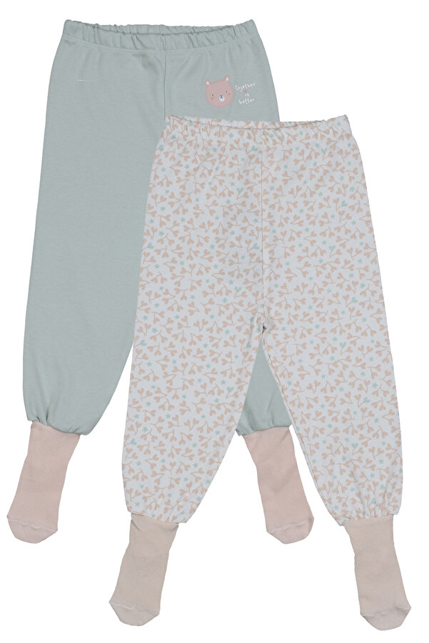 Melekpare Kız Bebek Patikli Pantolon Kendinden Çoraplı Alt Pijama Mevsimlik %100 Organik Pamuk 2'li Set