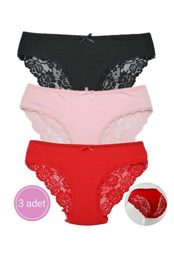 DONLİZZA-4400 Back Lace Panties Black, Red, Baby Mouth 3 Pieces 1
