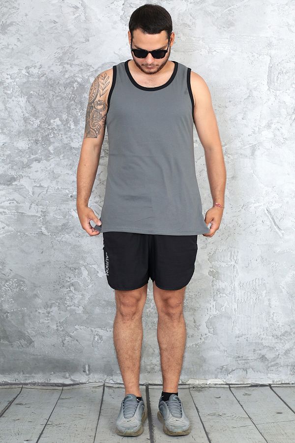 technomonkey-Men's Smoke Gray Slim Fit Halter Collar Cotton Combed Sports Undershirt 1