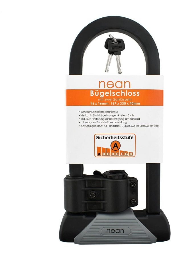 NEAN U Lock Bike Motorcycle Stainless Steel Holder and 2 Keys Made in Germany Trendyol