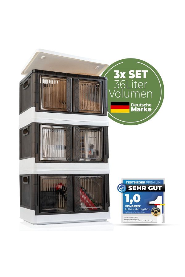 Viwares-Faltbare Aufbewahrungsbox mit Deckel - 3 Stapelbare Aufbewahrungsboxen 1
