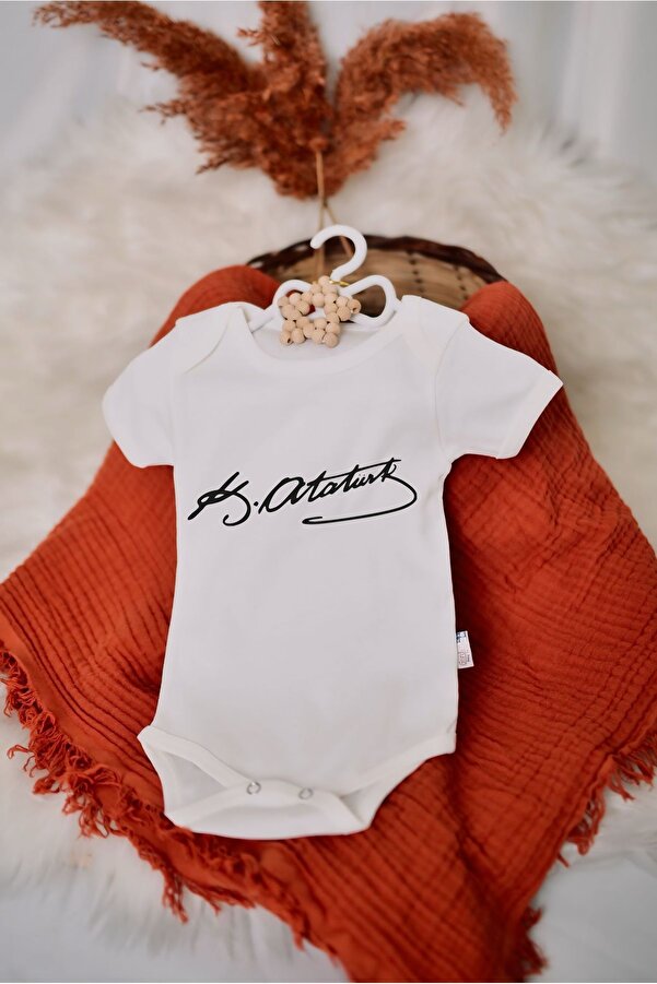 SPARKLY BABY Organik %100 Pamuklu Atatürk Imzası Baskılı Bebek Body Çıtçıtlı Badi