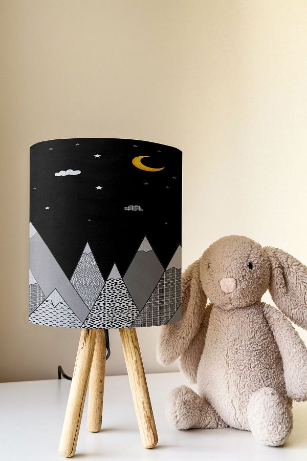 Talia Home-Black and White Mountain Patterned Children's Room - Lampshade Table Lamp Tlab-231 1