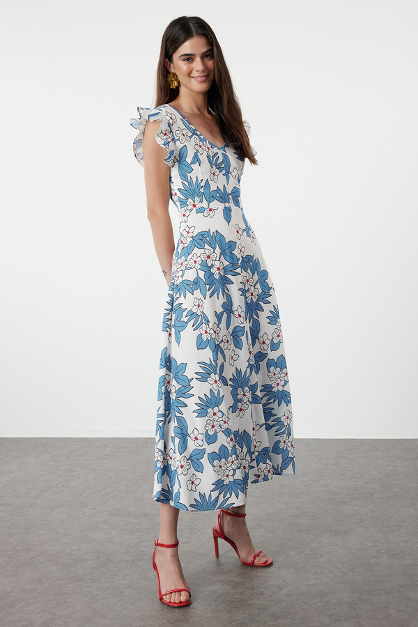 Trendyol Collection Multicolor Floral A-Line Ruffle Detail V-Neck Woven Dress Woss24El01050