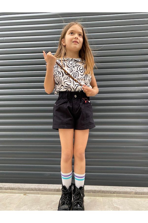 Kids black high waisted shorts shop