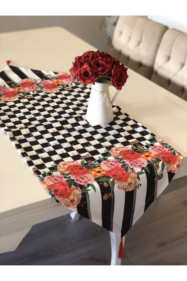 Ayd Home-Runner Floral Checkered Pattern Ranır Service Tableware Presentation 1